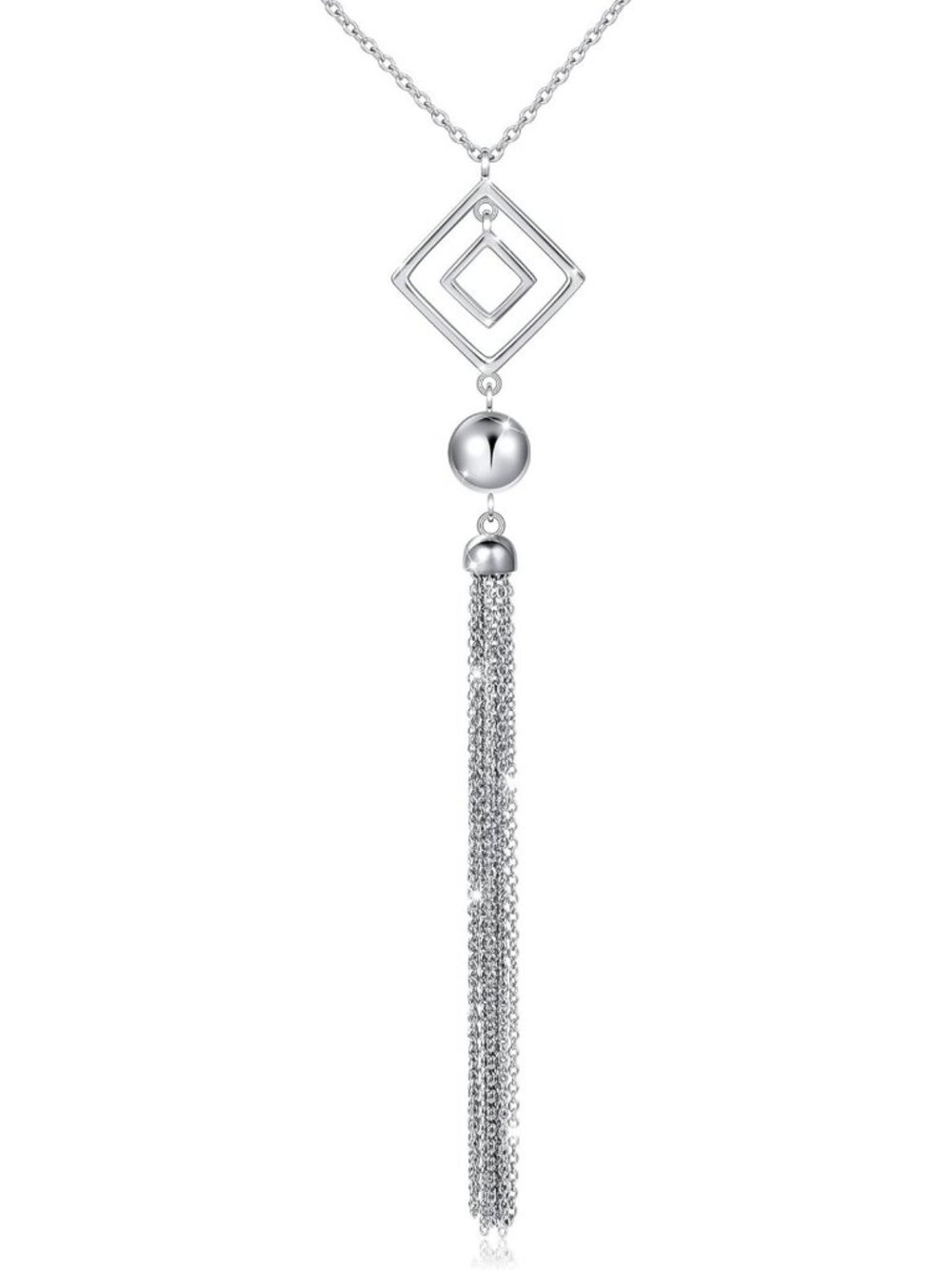 Long S925 Sterling Silver Chain Necklace with Large Pendant for Women